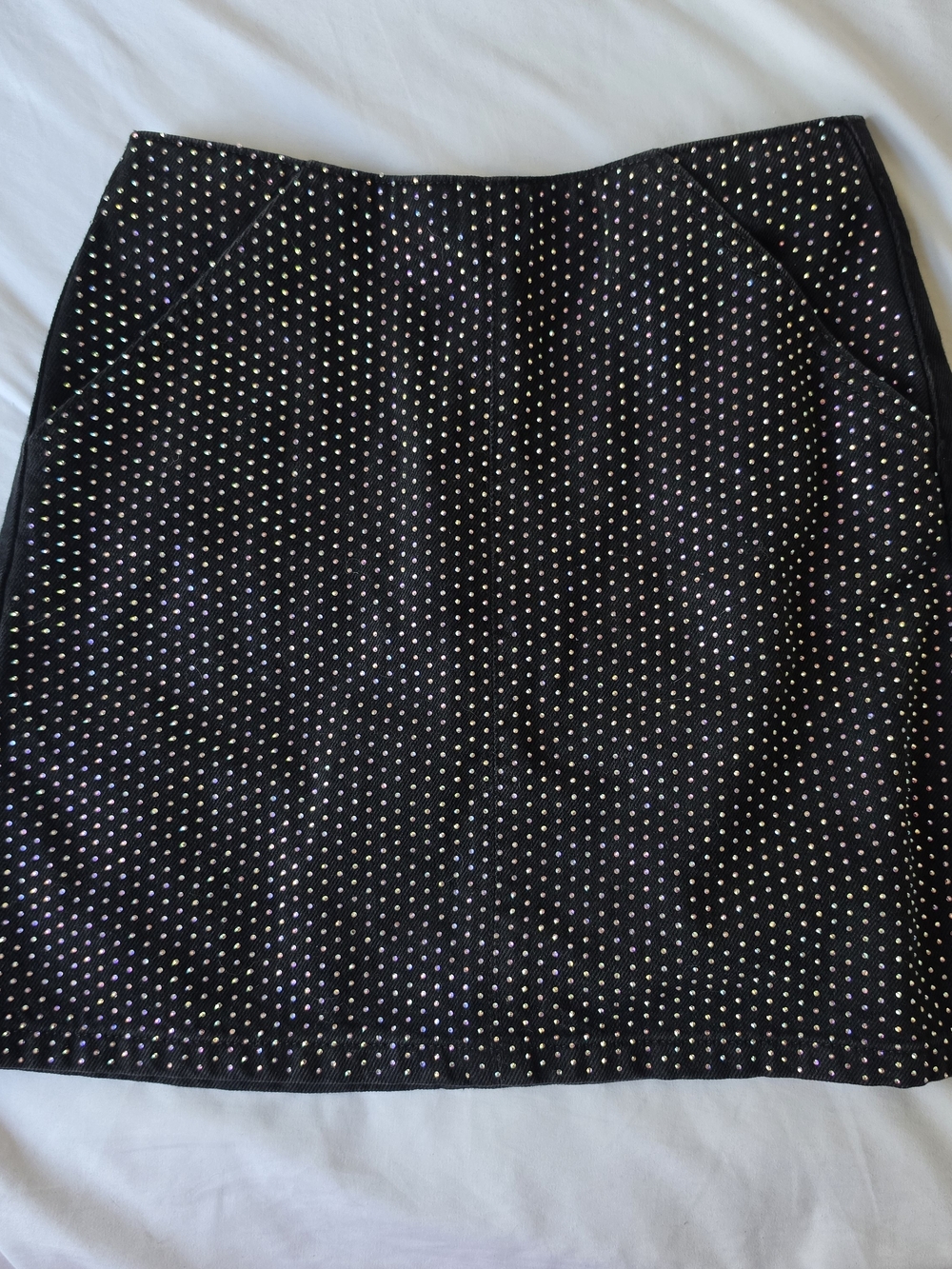 Topshop Black High Waisted Mini Skirt w/ Rhinestones Size 4 Pockets